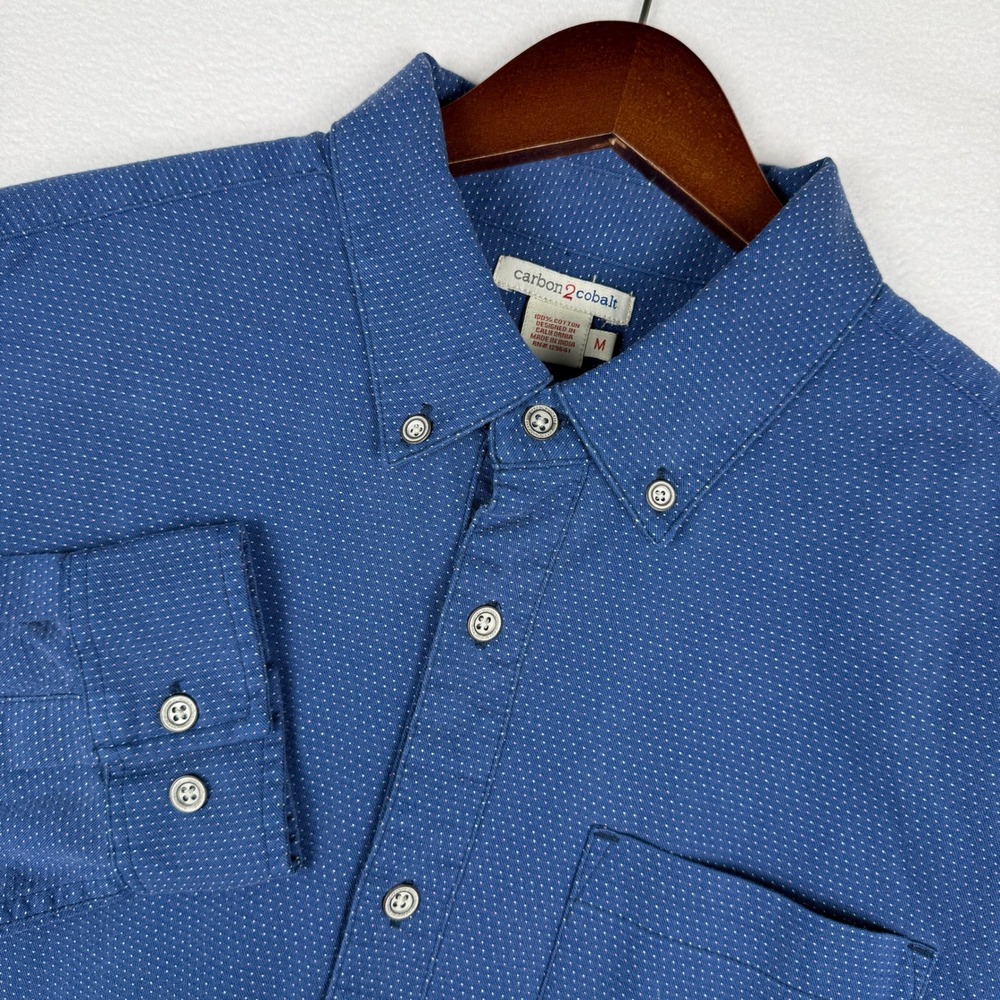Carbon 2 Cobalt Mens M Blue Micro Dot AOP Button Down‎ Shirt Chest Pocket 133359